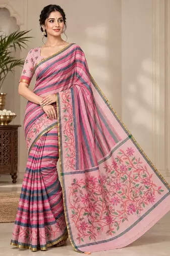 cotton blend saree with elegant printed design for festive & casual wear