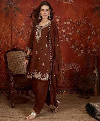 Coffee color smart elegant vichitra fabric smart embroidered suit for festive wear 4