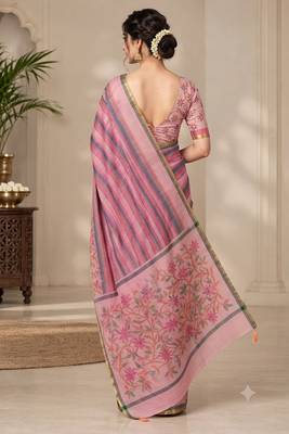 cotton blend saree with elegant printed design for festive & casual wear 2