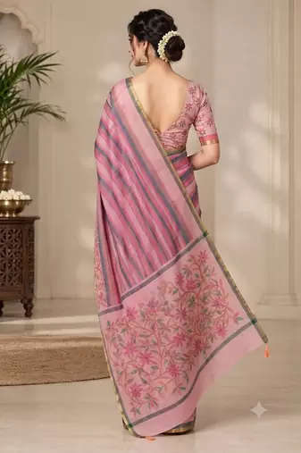 cotton blend saree with elegant printed design for festive & casual wear