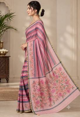 cotton blend saree with elegant printed design for festive & casual wear 3