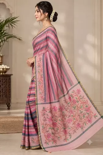 cotton blend saree with elegant printed design for festive & casual wear
