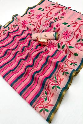 cotton blend saree with elegant printed design for festive & casual wear 5
