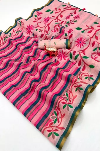 cotton blend saree with elegant printed design for festive & casual wear