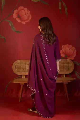 Burgundy color smart elegant vichitra fabric smart embroidered suit for festive wear