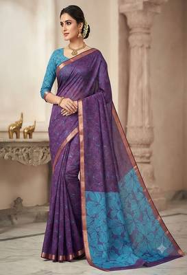 cotton blend saree with elegant printed design for festive & casual wear 1