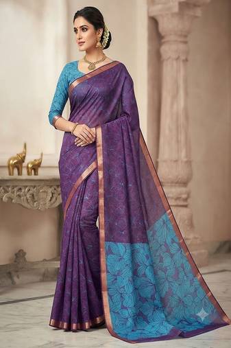 cotton blend saree with elegant printed design for festive & casual wear