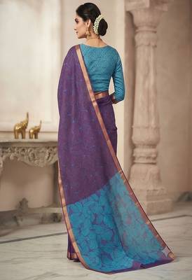 cotton blend saree with elegant printed design for festive & casual wear 2