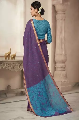 cotton blend saree with elegant printed design for festive & casual wear