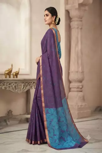 cotton blend saree with elegant printed design for festive & casual wear