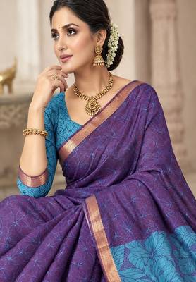 cotton blend saree with elegant printed design for festive & casual wear 4