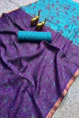 cotton blend saree with elegant printed design for festive & casual wear 5
