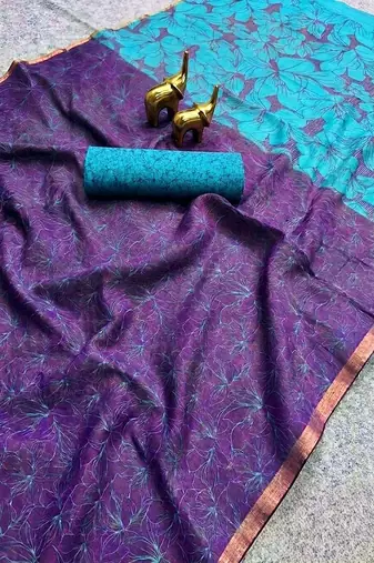 cotton blend saree with elegant printed design for festive & casual wear