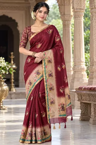 cotton blend saree with elegant printed design for festive & casual wear