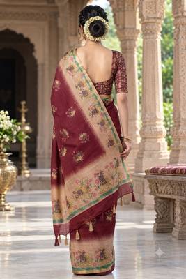 cotton blend saree with elegant printed design for festive & casual wear 2