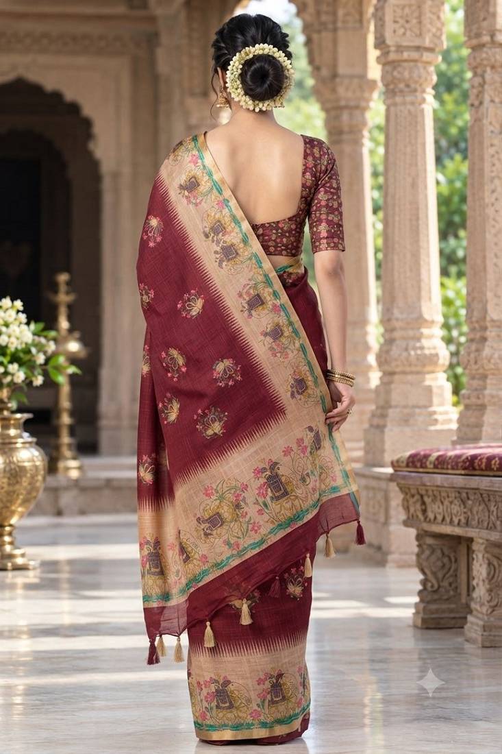 cotton blend saree with elegant printed design for festive & casual wear