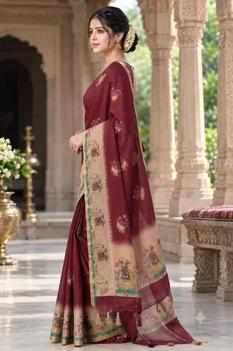cotton blend saree with elegant printed design for festive & casual wear