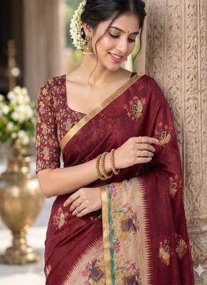 cotton blend saree with elegant printed design for festive & casual wear 4
