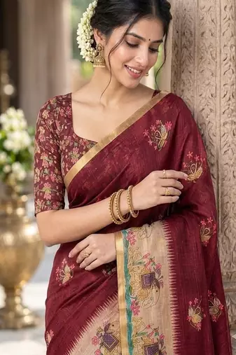 cotton blend saree with elegant printed design for festive & casual wear