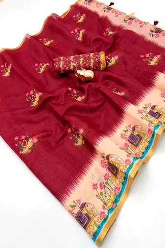 cotton blend saree with elegant printed design for festive & casual wear