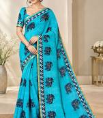 cotton blend saree with elegant printed design for festive & casual wear