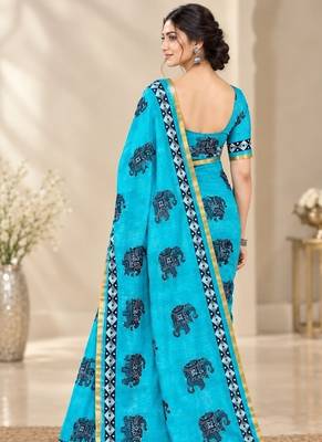 cotton blend saree with elegant printed design for festive & casual wear 2