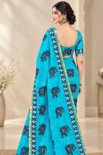 cotton blend saree with elegant printed design for festive & casual wear