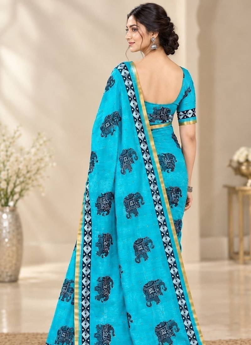 cotton blend saree with elegant printed design for festive & casual wear