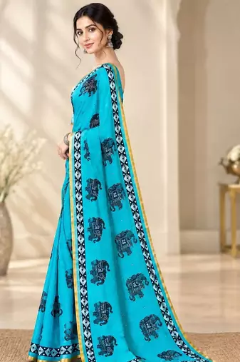 cotton blend saree with elegant printed design for festive & casual wear