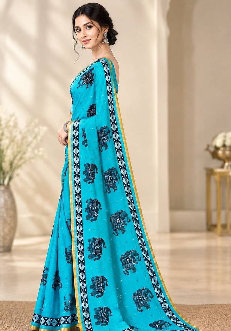 cotton blend saree with elegant printed design for festive & casual wear