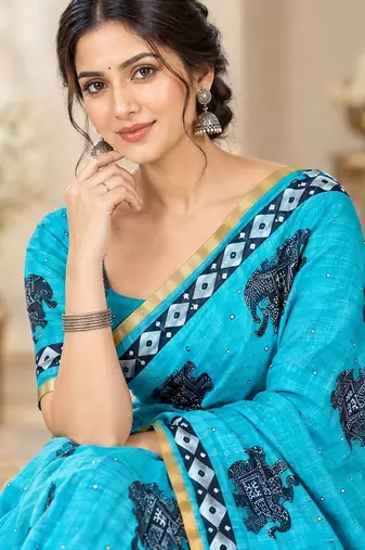 cotton blend saree with elegant printed design for festive & casual wear
