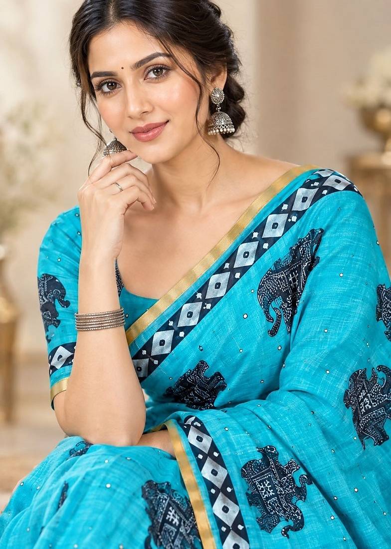 cotton blend saree with elegant printed design for festive & casual wear