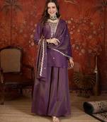 Purple color smart elegant roman simmer fabric smart embroidered suit for festive wear