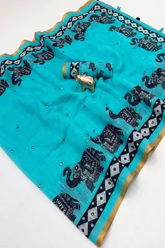 cotton blend saree with elegant printed design for festive & casual wear