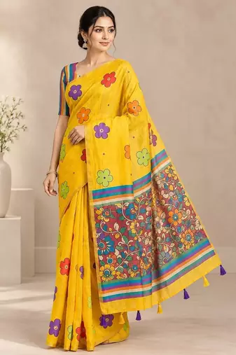 cotton blend saree with elegant printed design for festive & casual wear