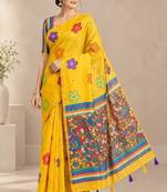 cotton blend saree with elegant printed design for festive & casual wear