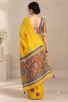cotton blend saree with elegant printed design for festive & casual wear 2
