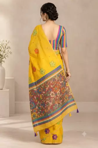 cotton blend saree with elegant printed design for festive & casual wear