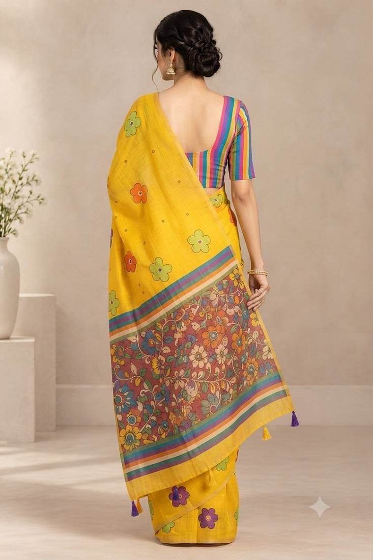 cotton blend saree with elegant printed design for festive & casual wear