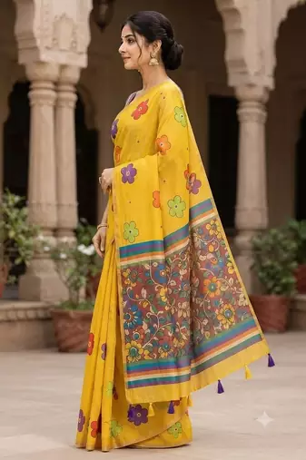 cotton blend saree with elegant printed design for festive & casual wear