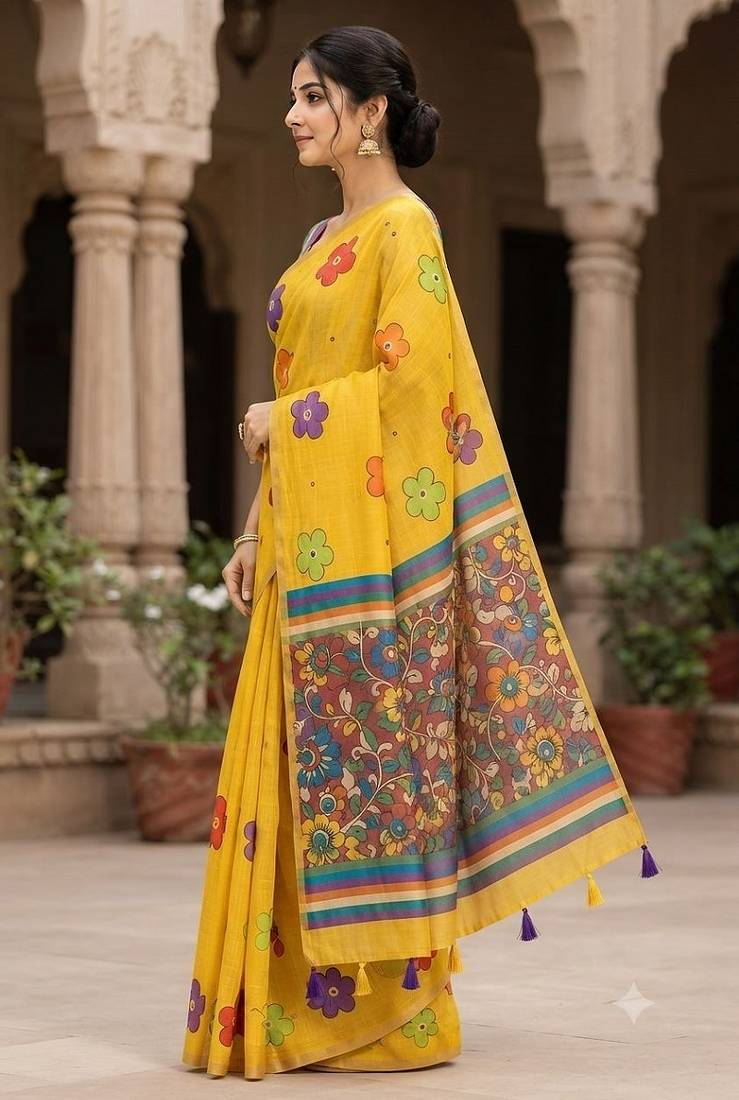 cotton blend saree with elegant printed design for festive & casual wear
