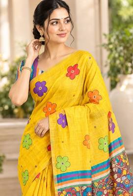 cotton blend saree with elegant printed design for festive & casual wear 4