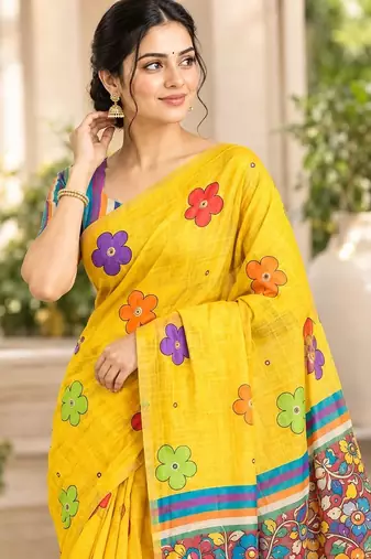 cotton blend saree with elegant printed design for festive & casual wear