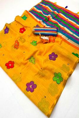 cotton blend saree with elegant printed design for festive & casual wear 5