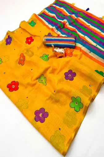 cotton blend saree with elegant printed design for festive & casual wear