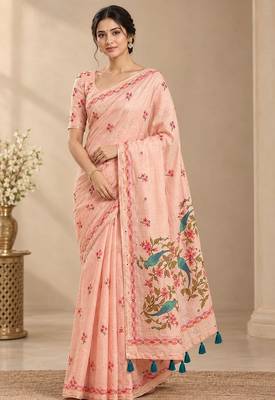 cotton blend saree with elegant printed design for festive & casual wear 1