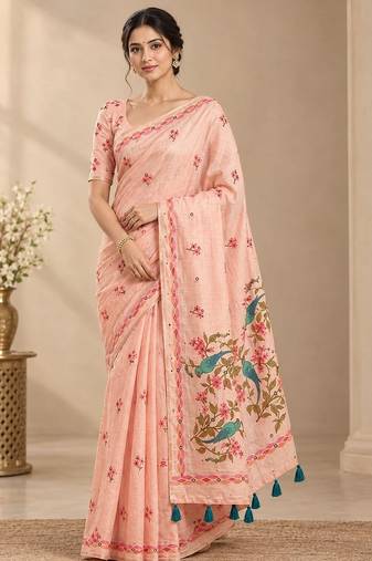 cotton blend saree with elegant printed design for festive & casual wear
