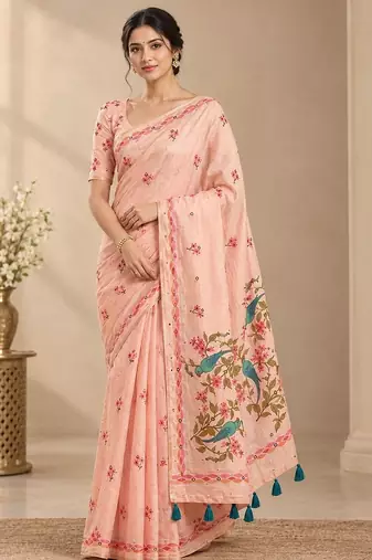 cotton blend saree with elegant printed design for festive & casual wear