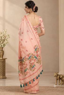 cotton blend saree with elegant printed design for festive & casual wear 2