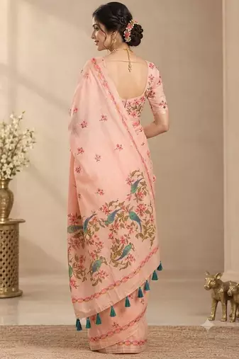 cotton blend saree with elegant printed design for festive & casual wear